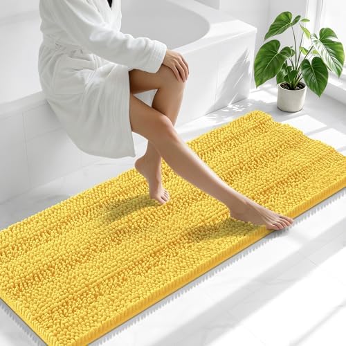 Smiry Thick Chenille Bathroom Runner Rugs 47x20, Absorbent Bath Mat, Yellow