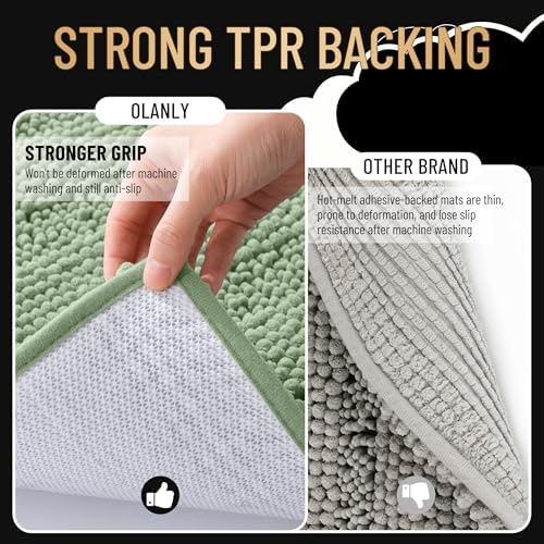 OLANLY Thick Large Bathroom Rugs 40x24, Chenille Bath Rugs, Sage Green
