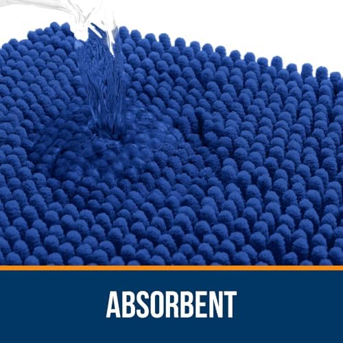 OLANLY Chenille Bathroom Rugs Mats Set 2 Piece, 30"x20"+24"x20", Royal Blue