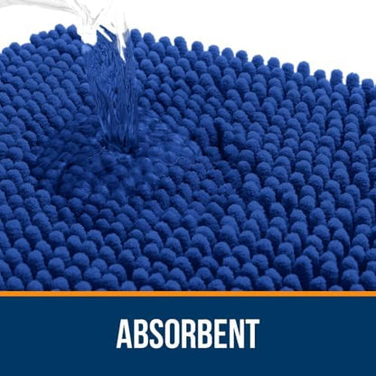 OLANLY Chenille Bathroom Rugs Mats Set 2 Piece, 30"x20"+24"x20", Royal Blue