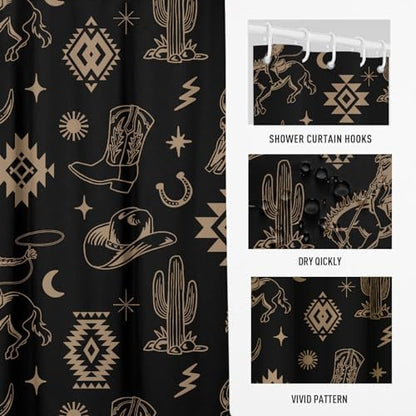 Stall Black Western Cowboy Shower Curtain, 36" W x 72" L