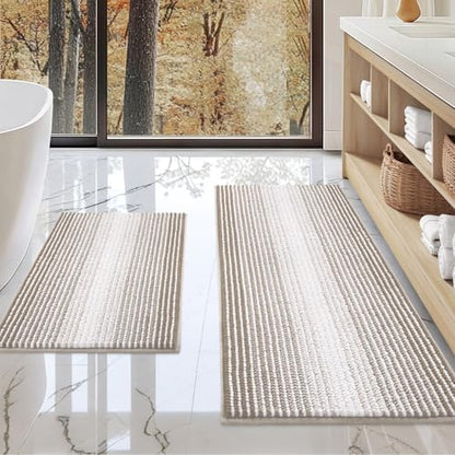 BSICPRO Bathroom Rugs Sets 2 Piece, Non Slip Boho Bath Mats, Light Taupe