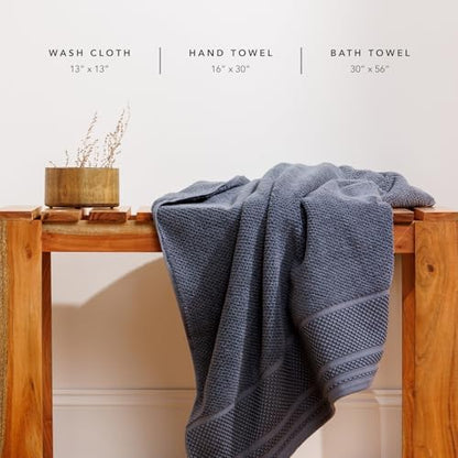 Texere 100% Organic Cotton Rice Weave Jacquard 700 GSM Luxury Bath Towel Sets - 2 Hand Towels, 2 Washcloths (Rice Weave, BRT Wht w/Blk, 2 Hand & 2 Wash Towels)