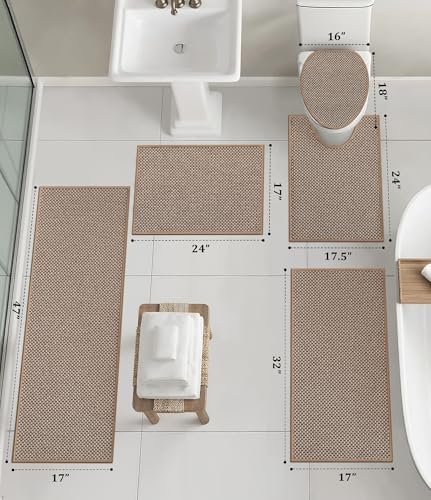 YIHOUSE Khaki Bathroom Rugs Sets 5 Pieces,Thin Bath Mat Quick Dry