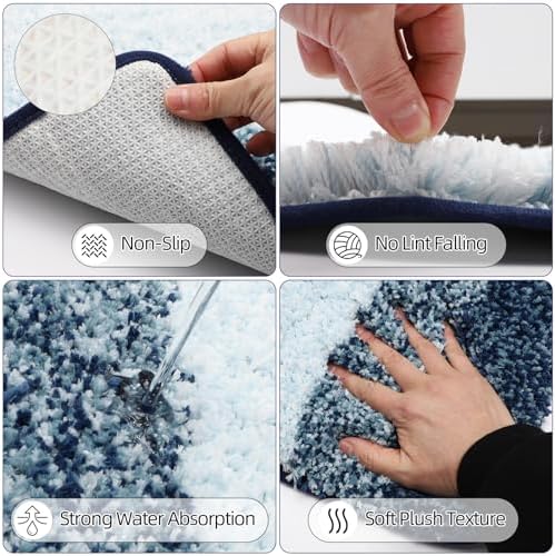 XLHOMO 32PCS Bathroom Sets with Shower Curtain and Rugs Navy Blue Shower Curtain Set 3PCS Soap Dispenser Bathroom Accessories with Bathroom Trash Can