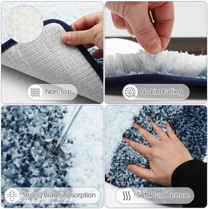 XLHOMO 32PCS Bathroom Sets with Shower Curtain and Rugs Navy Blue Shower Curtain Set 3PCS Soap Dispenser Bathroom Accessories with Bathroom Trash Can
