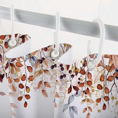 Fall Pumpkin Shower Curtain, Thanksgiving Autumn Harvest Leaves Watercolor Seasonal Decor Bathroom Curtains, Waterproof Fabric Polyester with Hooks, 72x72 Inch