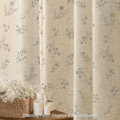Grey Floral Farmhouse Vintage Linen Shower Curtain French Country 72Wx72H