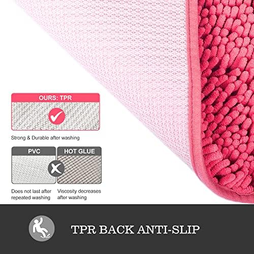 Yeaban Chenille Hot Pink Bathroom Rug 36"x60",Non-Slip Rubber Backing
