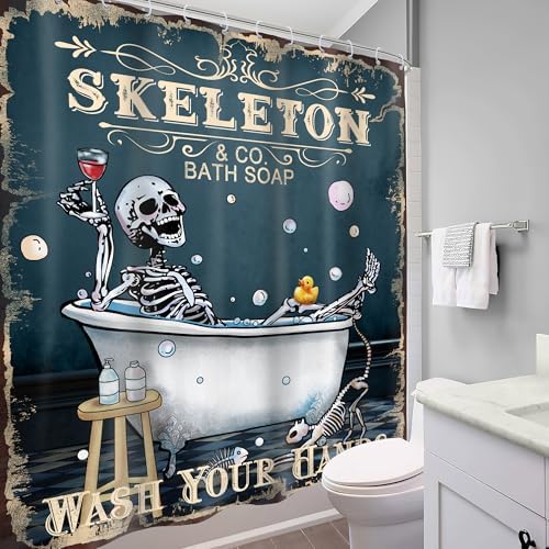 Skeleton Halloween Gothic Skull Spooky Goth Bathroom Shower Curtain Set