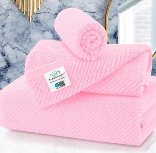 VOOVA & MOVAS 3PC Towel Set, 100% Cotton, Pink