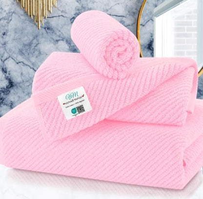 VOOVA & MOVAS 3PC Towel Set, 100% Cotton, Pink