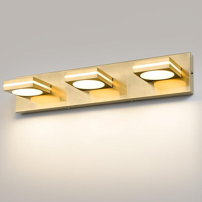 OKELI 3-Light LED Bathroom Vanity Light Fixtures, Gold Modern Bathroom Wall Lighting Fixtures Over Mirror (3CCT, 3000K-6000K)