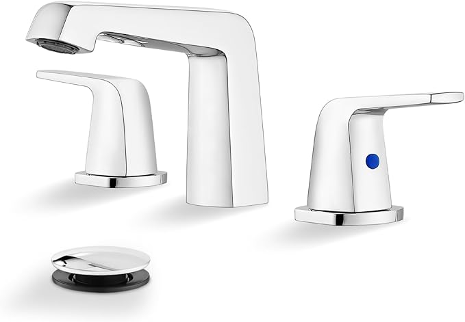 gotonovo Bathroom Sink Faucet 3 Holes 2 Handles Widespread 8 Inch Bathroom Faucet with Pop Up Drain Hot Cold Water Supply Lines Lavatory Vanity Mixer Tap, Thick Style, Polish Chrome