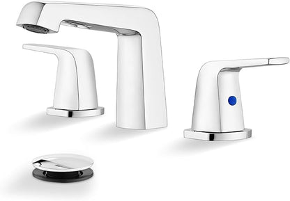 gotonovo Bathroom Sink Faucet 3 Holes 2 Handles Widespread 8 Inch Bathroom Faucet with Pop Up Drain Hot Cold Water Supply Lines Lavatory Vanity Mixer Tap, Thick Style, Polish Chrome