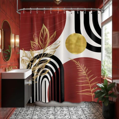 Black and Red Shower Curtain, 72x72 in, Mid Century Modern Burgundy