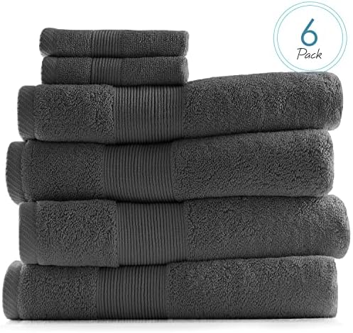 Hearth & Harbor Bath Towels for Bathroom - 100% Ring Spun Cotton Luxury Bathroom Towels - Ultra Soft & Highly Absorbent, Bath Towels Set of 6 - Dark Gray