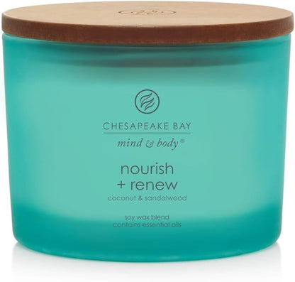 Chesapeake Bay Candle Mind & Body 3-Wick Coffee Table Jar Candle Nourish + Renew (Coconut & Sandalwood)