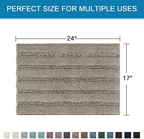 H.VERSAILTEX Bathroom Rugs Bath Rugs for Bathroom Non Slip Bath Mats Extra Thick Chenille Striped Rug 17" x 24" Absorbent Soft Shaggy Washable Dry Fast Bath Mats for Bath Room Floor - Taupe