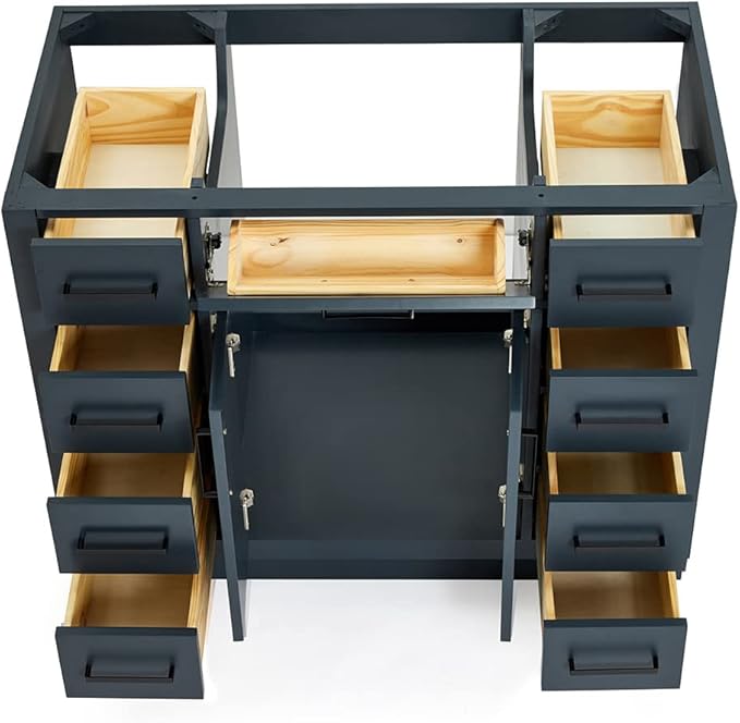 ARIEL Hepburn 42-inch Bathroom Vanity Base Cabinet,Solid Wood, 2 Soft Closing Doors, 9 Dovetail Drawers, Midnight Blue