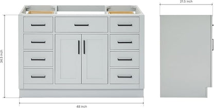 ARIEL Hepburn 48-inch Bathroom Vanity Base Cabinet,Solid Wood, 2 Soft Closing Doors, 9 Dovetail Drawers, Grey