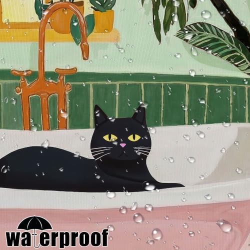 Funny Cat Shower Curtain for Bathroom Green 72x72 Inch