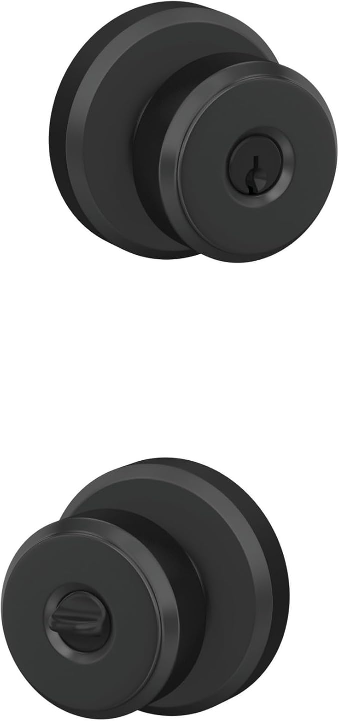 Schlage F51A BWE 622 GSN Bowery Door Knob with Greyson Trim, Keyed Entry Lock, Matte Black