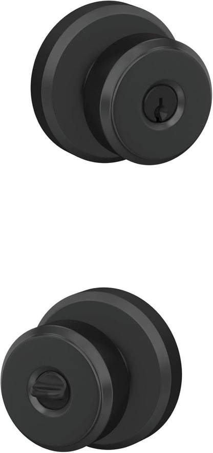 Schlage F51A BWE 622 GSN Bowery Door Knob with Greyson Trim, Keyed Entry Lock, Matte Black