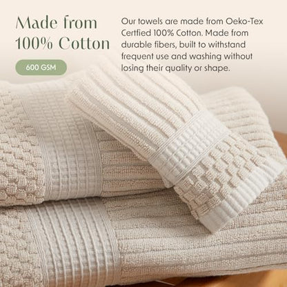 Springtree Home 100% Cotton Bath Towel Set | 4-Pack | Textured | Beige
