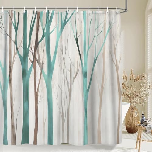 Birch Forest Abstract Shower Curtain Farmhouse Bathroom Decor 72X72 Inch
