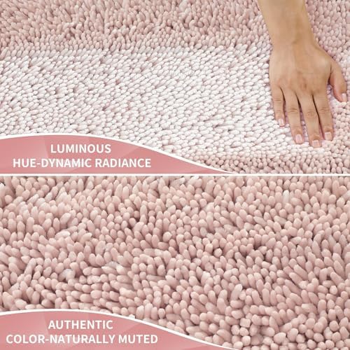 Yimobra Long Bathroom Rugs Runner 60x24 Inch, Extra Thick Soft Absorbent Chenille Bath Mat, Non Slip Machine Washable, Quick Dry Bath Rugs for Bathroom Floor, Tub and Shower, Pink