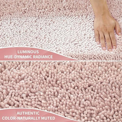 Yimobra Long Bathroom Rugs Runner 60x24 Inch, Extra Thick Soft Absorbent Chenille Bath Mat, Non Slip Machine Washable, Quick Dry Bath Rugs for Bathroom Floor, Tub and Shower, Pink