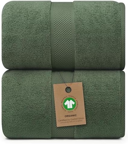 Alusa Home 100% Organic Luxury Bath Sheets - GOTS Certified - Extra Large 35x70 Inches (Pack of 2) Zero-Twist, Long-Staple Cotton Bath Sheet Set (Hunter Green)