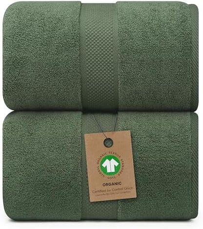 Alusa Home 100% Organic Luxury Bath Sheets - GOTS Certified - Extra Large 35x70 Inches (Pack of 2) Zero-Twist, Long-Staple Cotton Bath Sheet Set (Hunter Green)