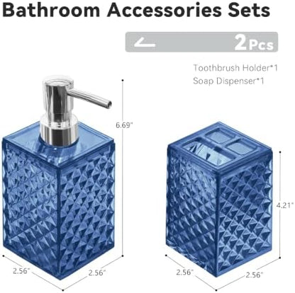 2 PCS Bathroom Accessory Set, Blue Soap Dispenser and Toothbrush Holder