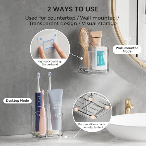 3 Slots Detachable Toothbrush Holders Wall Mounted for Bathrooms