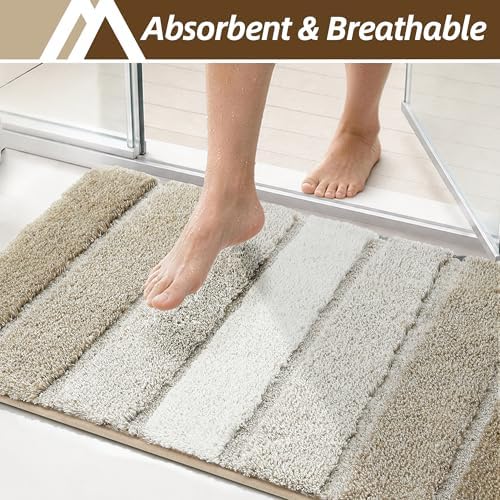 COSY HOMEER Bathroom Rugs 24x17,Ultra Soft Absorbent Bath Mat,Beige