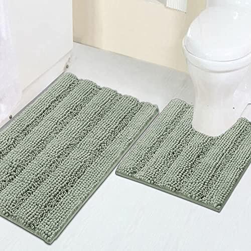 2 Piece Bathroom Rug Set with Toilet Mat, Soft Absorbent Chenille, Non-Slip
