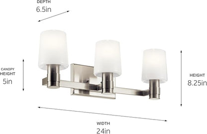 Kichler Adani 3-Light Vanity, Modern Light with Opal Glass in Brushed Nickel, Bathroom or Powder Room (8.25" x 24"), 55176NI