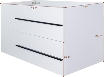 36" Floating Bathroom Vanity, Modern Wall Mounted Bathroom Vanity Storage Cabinet with Double Drawers & Black Handles,Bathroom Sink Cabinet for Small Space Luxury (White Without Sink, 36")
