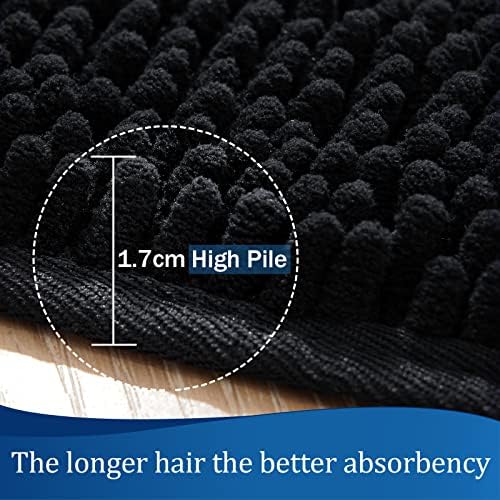 LOCHAS Luxury Bathroom Rug Shaggy Bath Mat 24 x 70 Inch, Black