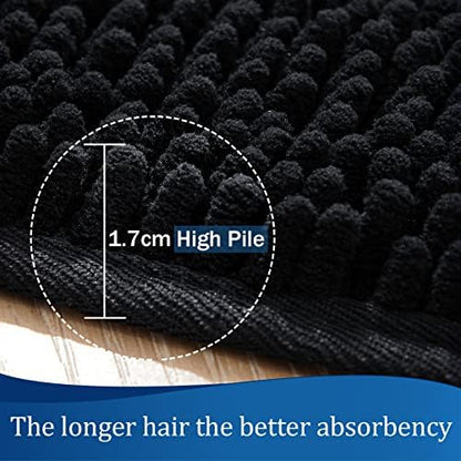 LOCHAS Luxury Bathroom Rug Shaggy Bath Mat 24 x 70 Inch, Black