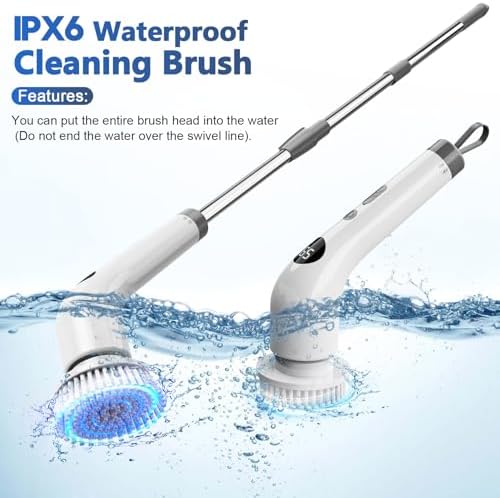 Qimedo Upgrade Rechargeable Electric Scrubber for Cleaning, 45-inch Handheld Spin Scrubber with Extended Long Handle, Cordless Power Dish Scrubber with 6 Brushes for Bathtub Grout Tile Floor