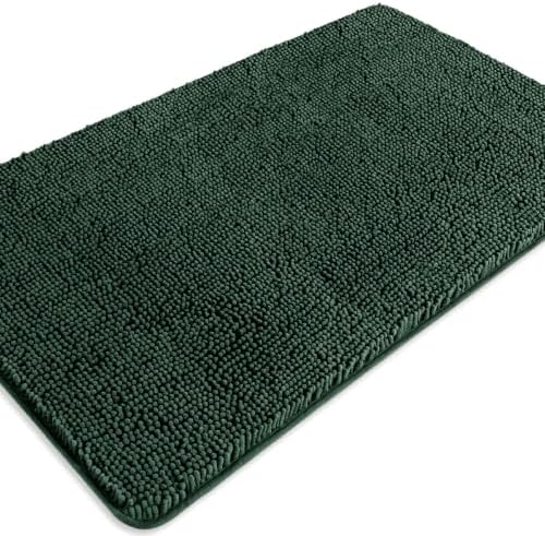 Dark Green Bathroom Rugs – Absorbent and Washable Bath Mat, Non-Slip, Thick Soft Chenille Bath Rugs for Bathroom Floor, Shower, Sink - 26" x 44"