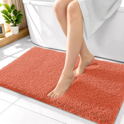 OLANLY Microfiber Bathroom Rugs 36x24, Ultra Soft Absorbent Bath Mat, Coral