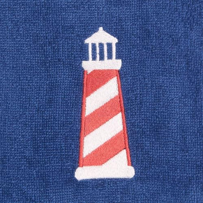 Ritz 2-Piece Cotton Velour Bathroom Hand Towel Set, Embroidered Lighthouse Design, Soft Navy Blue Nautical Decorative Towels for Lake House, Coastal, Beach Home Decor, 16” x 26”