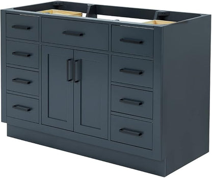 ARIEL Hepburn 48-inch Bathroom Vanity Base Cabinet,Solid Wood, 2 Soft Closing Doors, 9 Dovetail Drawers, Midnight Blue