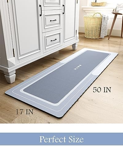 MontVoo-Bath Mat Rug Runner Long Bathroom Mat Non Slip Super Absorbent Stain Resistant Quick Dry Thin Bathroom Rug Fit Under Door-Bath Mats for Bathroom Floor Bathtub Vanity-Bathmat 17"x50" Blue