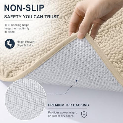 Smiry Thick Chenille Bathroom Runner Rugs 47x20, Absorbent Bath Mat, Sand