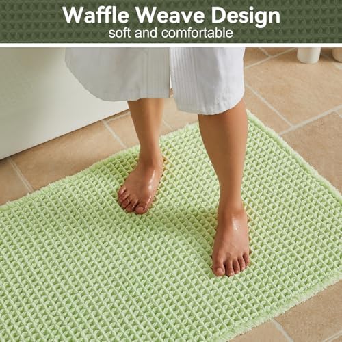 Triohero Waffle Bath Mat, Boho Bathroom Rugs Non Slip Washable, Ultra Soft Super Absorbent Quick Dry Farmhouse Bathroom Decor, 20" x 30", Pale Green